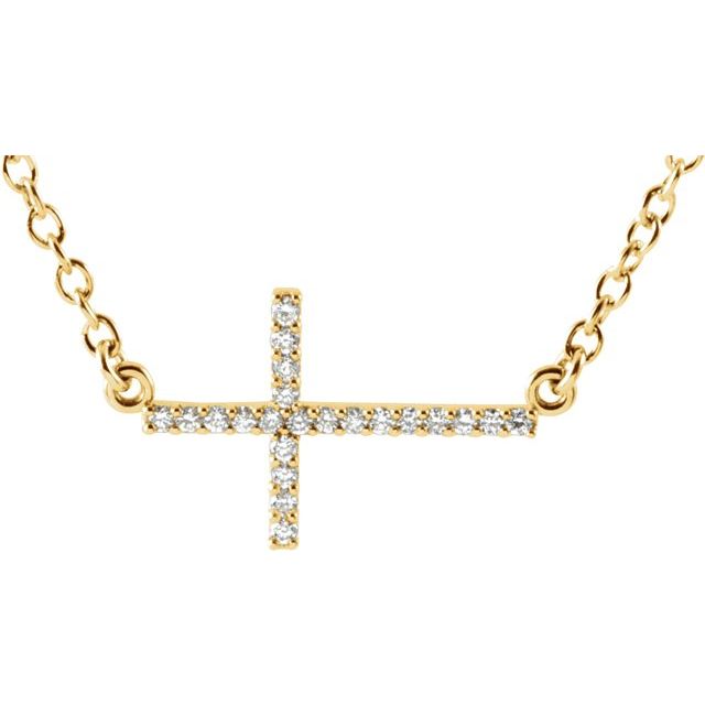 14k Yellow 1/10 Ctw Natural Diamond Sideways Cross 16-18' Necklace