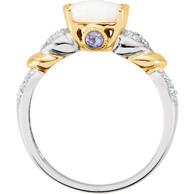 14K White/Yellow Natural White Opal, Natural Tanzanite & 1/6 CTW Natural Diamond Ring