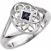 Sterling Silver Natural Blue Sapphire Granulated Filigree Ring