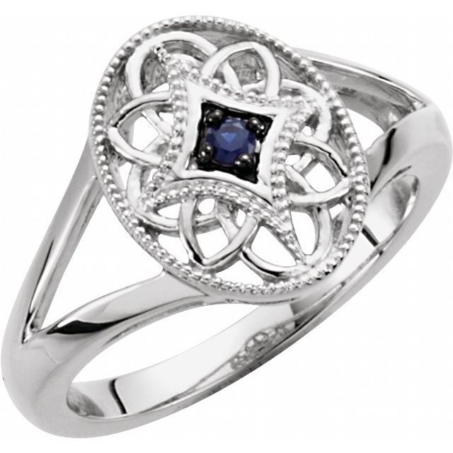 Sterling Silver Natural Blue Sapphire Granulated Filigree Ring