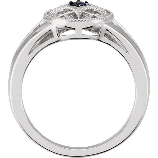Sterling Silver Natural Blue Sapphire Granulated Filigree Ring
