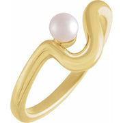 14K Yellow Cultured White Freshwater Pearl Freeform Ring