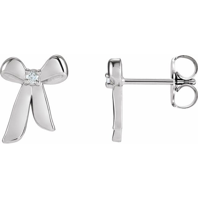14K White .03 CTW Natural Diamond Bow Earrings