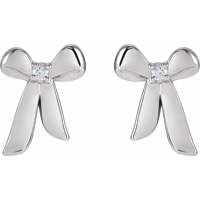 14K White .03 CTW Natural Diamond Bow Earrings