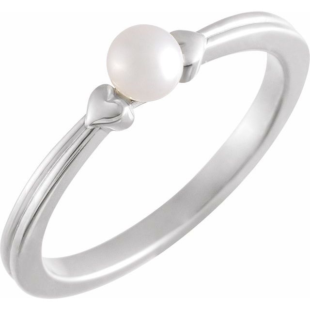 Sterling Silver Cultured White Freshwater Pearl Heart Ring