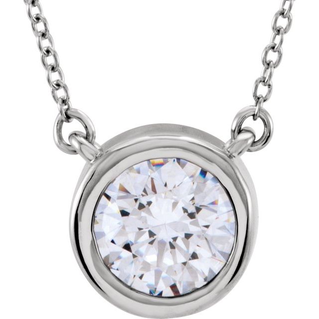 Sterling Silver 8 mm Imitation White Cubic Zirconia Solitaire 18' Necklace