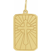 14K Yellow Cross Dog Tag Pendant