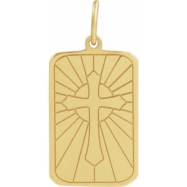 14K Yellow Cross Dog Tag Pendant