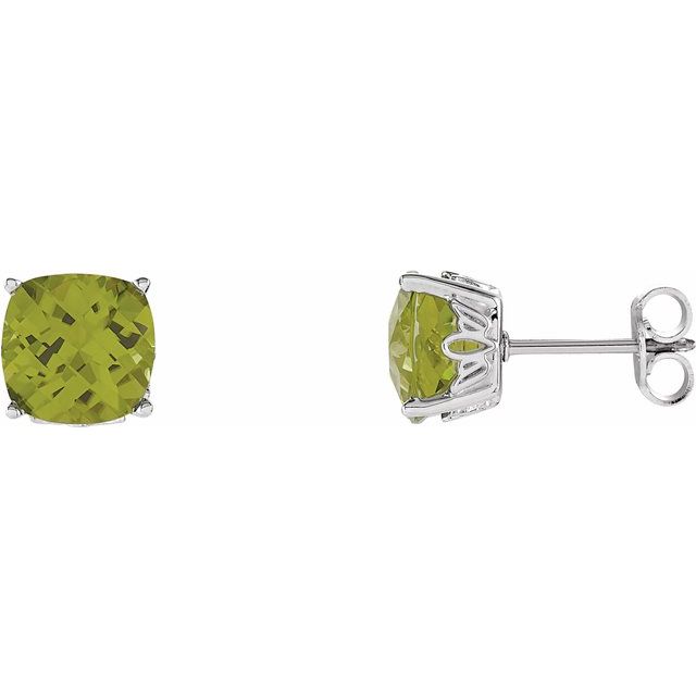 Sterling Silver 7x7 mm Cushion Natural Peridot Earrings