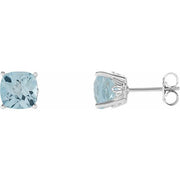 14K White 6x6 mm Cushion Natural Sky Blue Topaz Earrings