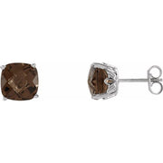 Sterling Silver 6x6 mm Cushion Natural Smoky Quartz Earrings