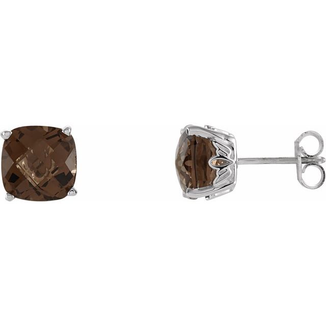 Sterling Silver 6x6 mm Cushion Natural Smoky Quartz Earrings