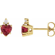 14k Yellow Lab-grown Ruby & .06 Ctw Natural Diamond Stud Earrings