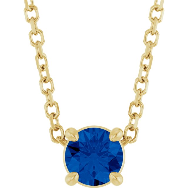 14K Yellow 4 mm Lab-Grown Blue Sapphire 16-18' Necklace