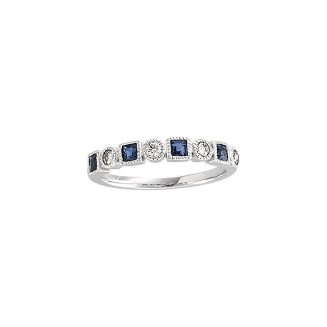 14K White 1/5 CTW Natural Diamond & Natural Blue Sapphire Anniversary Band