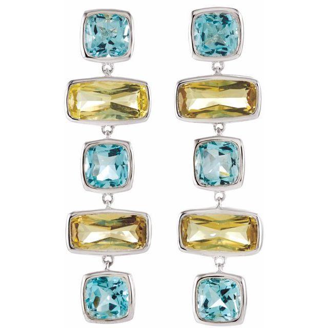 Sterling Silver Natural Sky Blue Topaz & Natural Lime Quartz Earrings