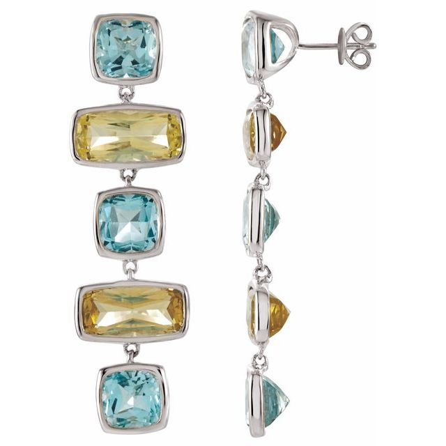 Sterling Silver Natural Sky Blue Topaz & Natural Lime Quartz Earrings
