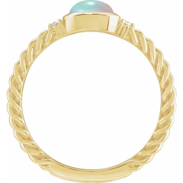 14k Yellow Natural Ethiopian Opal & .03 Ctw Natural Diamond Rope Ring