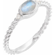 14K White Natural Rainbow Moonstone & .03 CTW Natural Diamond Cabochon Ring