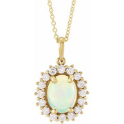 14K Yellow Natural White Ethiopian Opal & 1/3 CTW Natural Diamond Halo-Style 16-18' Necklace