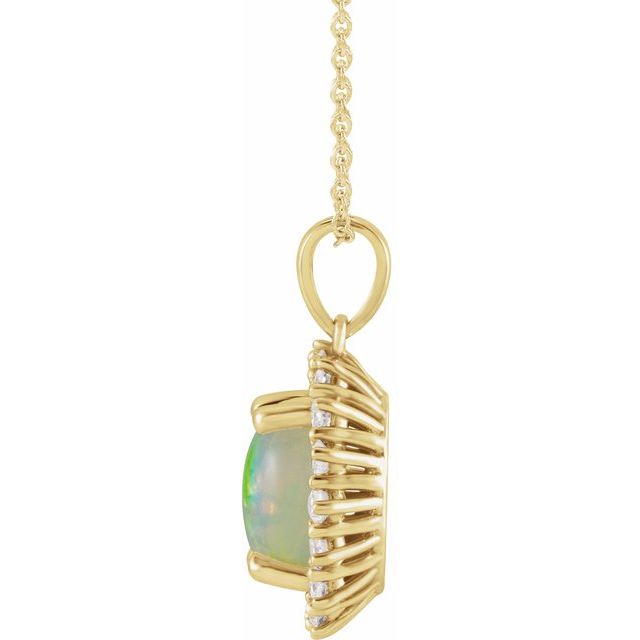 14K Yellow Natural White Ethiopian Opal & 1/3 CTW Natural Diamond Halo-Style 16-18' Necklace