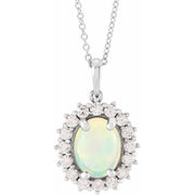14K White Natural Ethiopian Opal & 1/3 CTW Natural Diamond Halo-Style 16-18' Necklace
