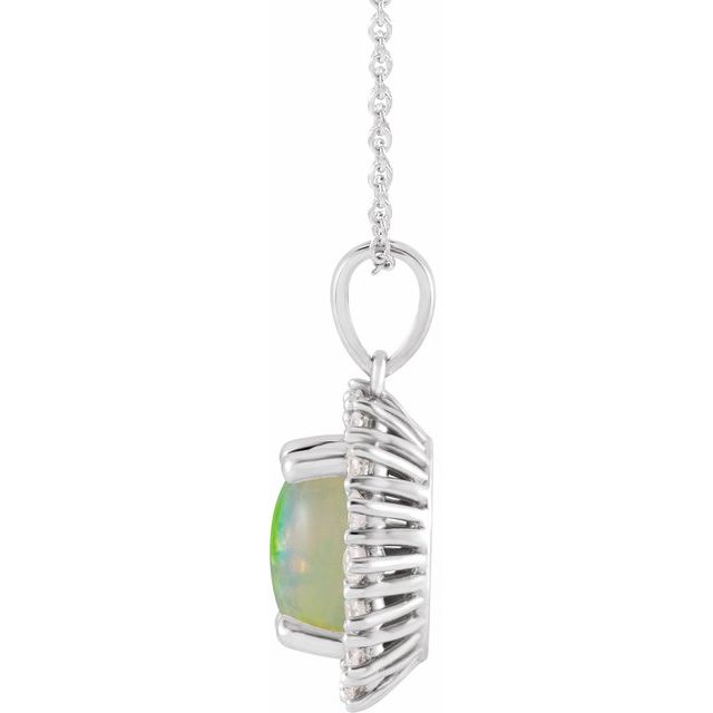14K White Natural Ethiopian Opal & 1/3 CTW Natural Diamond Halo-Style 16-18' Necklace