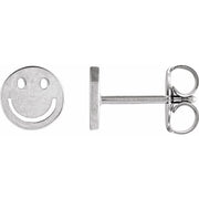 14K White 4 mm Smiley Face Friction Earrings