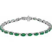 14k White Lab-grown Emerald & 5/8 Ctw Lab-grown Diamond Line 7' Bracelet