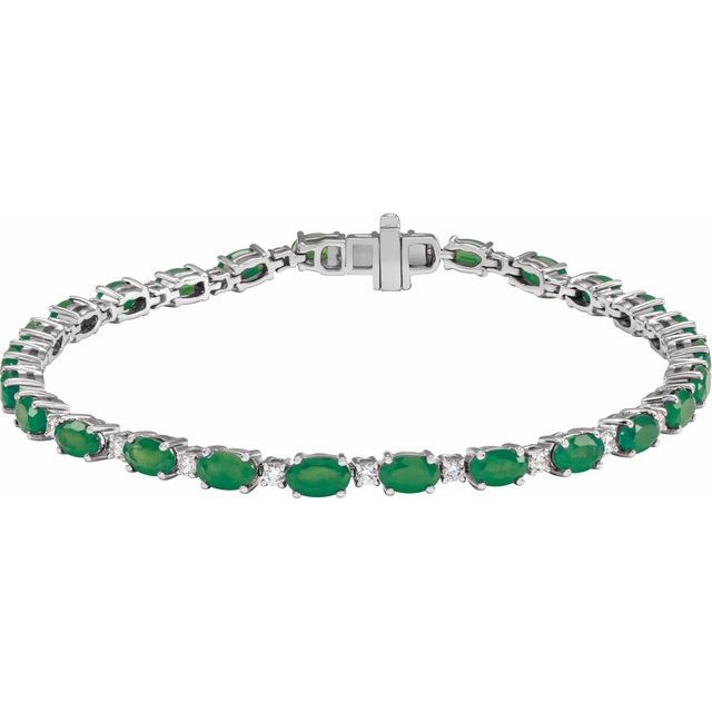 14k White Lab-grown Emerald & 5/8 Ctw Lab-grown Diamond Line 7' Bracelet