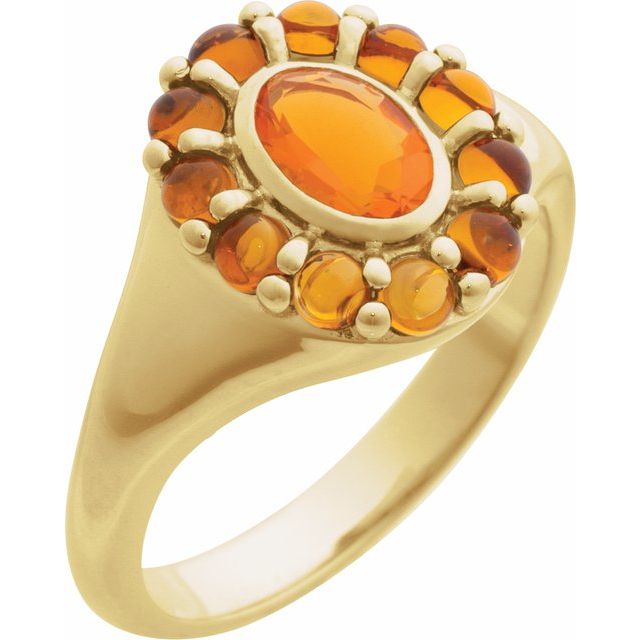 14K Yellow Natural Mexican Fire Opal & Natural Citrine Halo-Style Ring