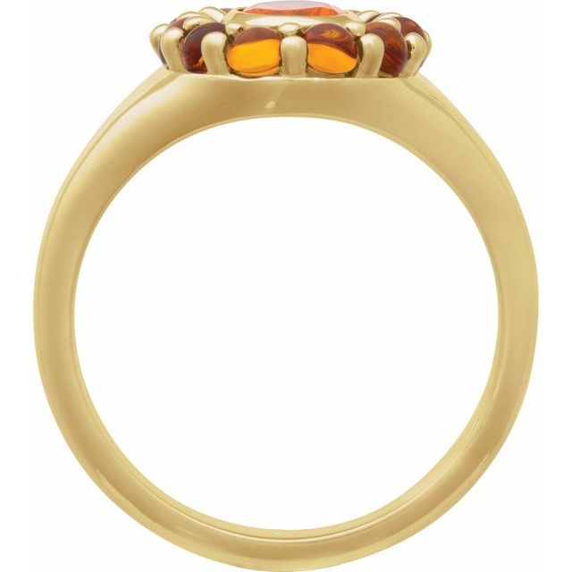 14K Yellow Natural Mexican Fire Opal & Natural Citrine Halo-Style Ring