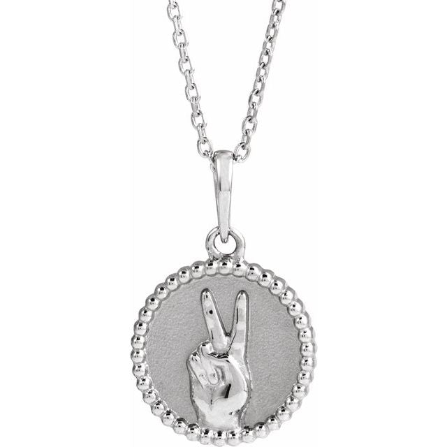 Sterling Silver Peace Sign Language 16-18' Necklace