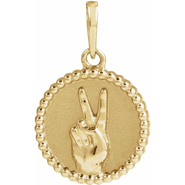14K Yellow Peace Sign Language Pendant