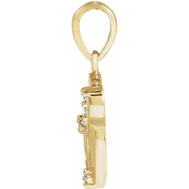 14K Yellow .025 CTW Natural Diamond Engravable Floral Pendant
