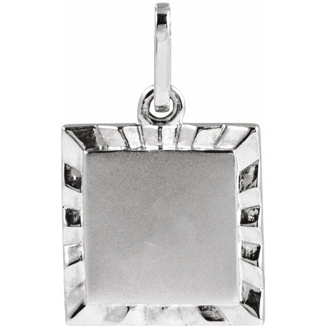 14K White Engravable Square Pendant