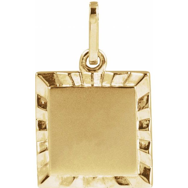 14K Yellow Engravable Square Pendant