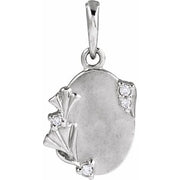 14K White .025 CTW Natural Diamond Engravable Floral Pendant