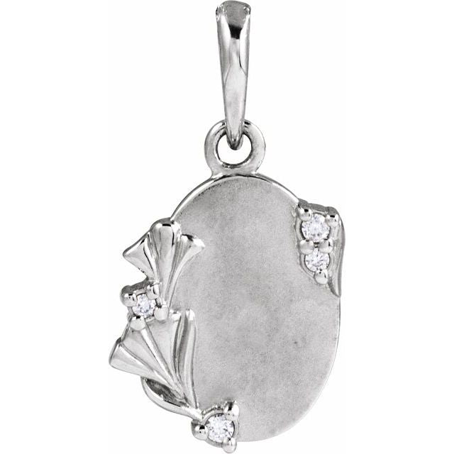 14K White .025 CTW Natural Diamond Engravable Floral Pendant