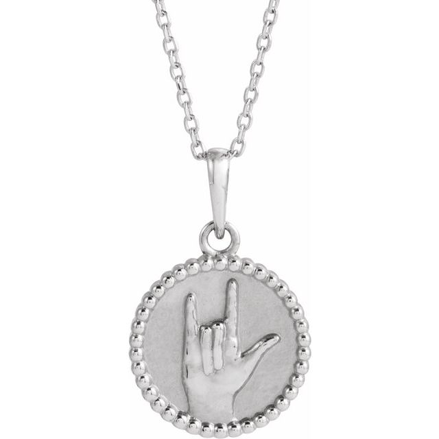 Sterling Silver I Love You Sign Language 16-18' Necklace