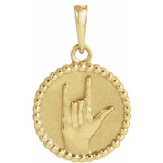 14K Yellow I Love You Sign Language Pendant