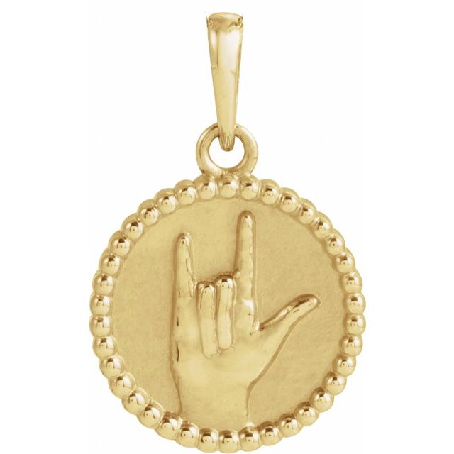 14K Yellow I Love You Sign Language Pendant