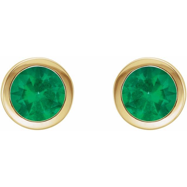 14K Yellow Natural Emerald Bezel-Set Earrings