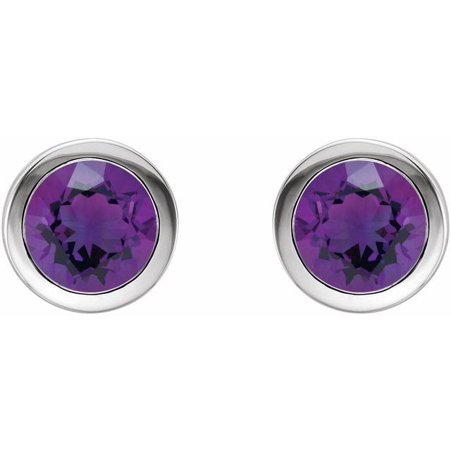 14K White Natural Amethyst Bezel-Set Earrings