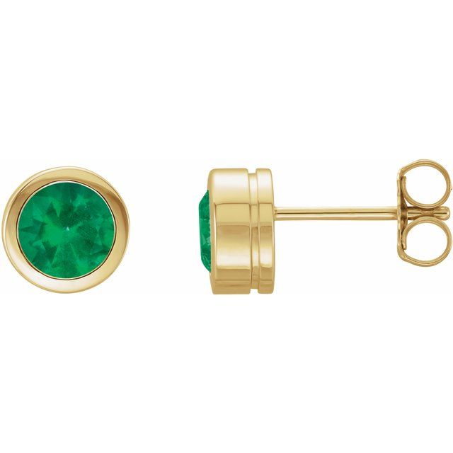 14K Yellow Natural Emerald Bezel-Set Earrings