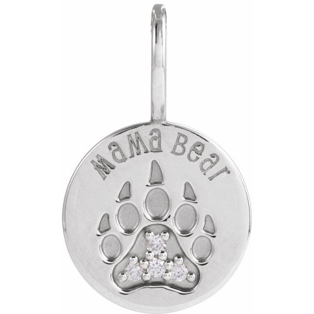 14K White .03 CTW Natural Diamond Mama Bear Pendant