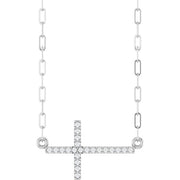 Sterling Silver .08 CTW Natural Diamond Sideways Cross 18' Necklace