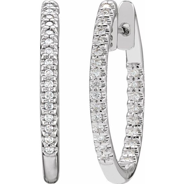 14K White 1/4 CTW Natural Diamond Inside-Outside 20.8 mm Hoop Earrings