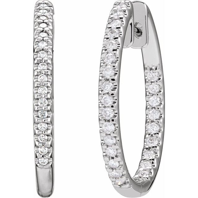 14K White 1/2 CTW Natural Diamond Inside-Outside 22.5 mm Hoop Earrings
