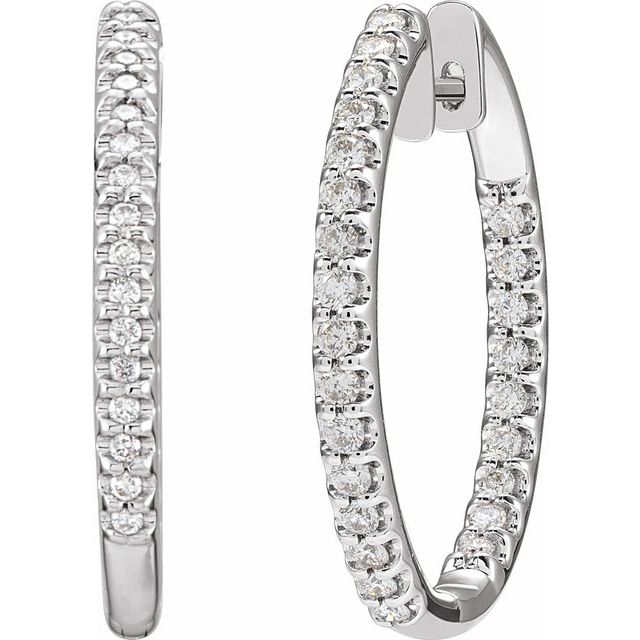14K White 1 CTW Natural Diamond Inside-Outside 27.8 mm Hoop Earrings